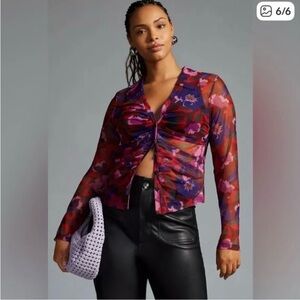 Maeve Floral Mesh Long Sleeve Top